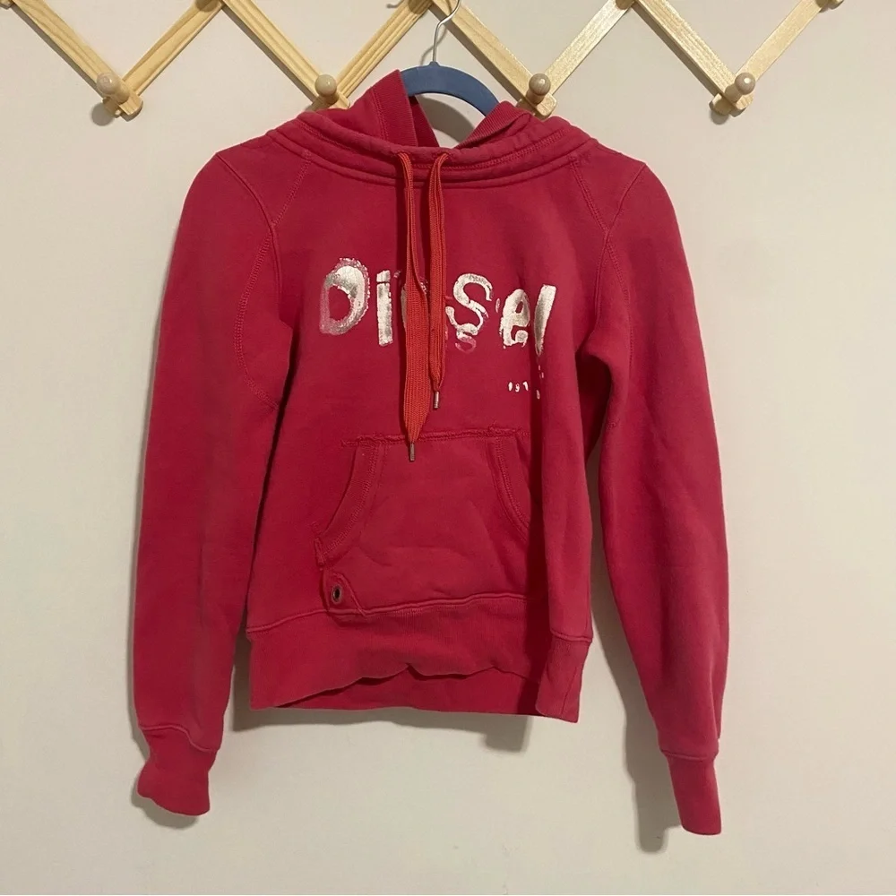 Vintage Diesel Hot Pink Logo Hoodie size Small - Picture 1 of 9